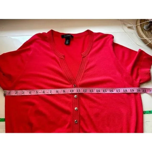 White House Black Market Snap Front Short Sleeve Orange Sweater Blouse Size XL - Picture 10 of 12